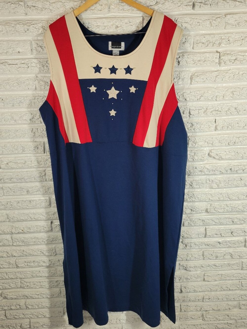 Maggie Barnes 4X Plus Size Patriotic Dress Red White Blue Embroidered SWE31E